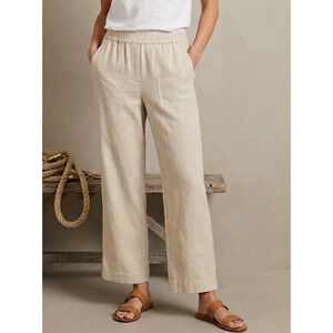Rafaella Pants Womens Small Beige Classic Linen Blend Wide Leg Coastal Beach